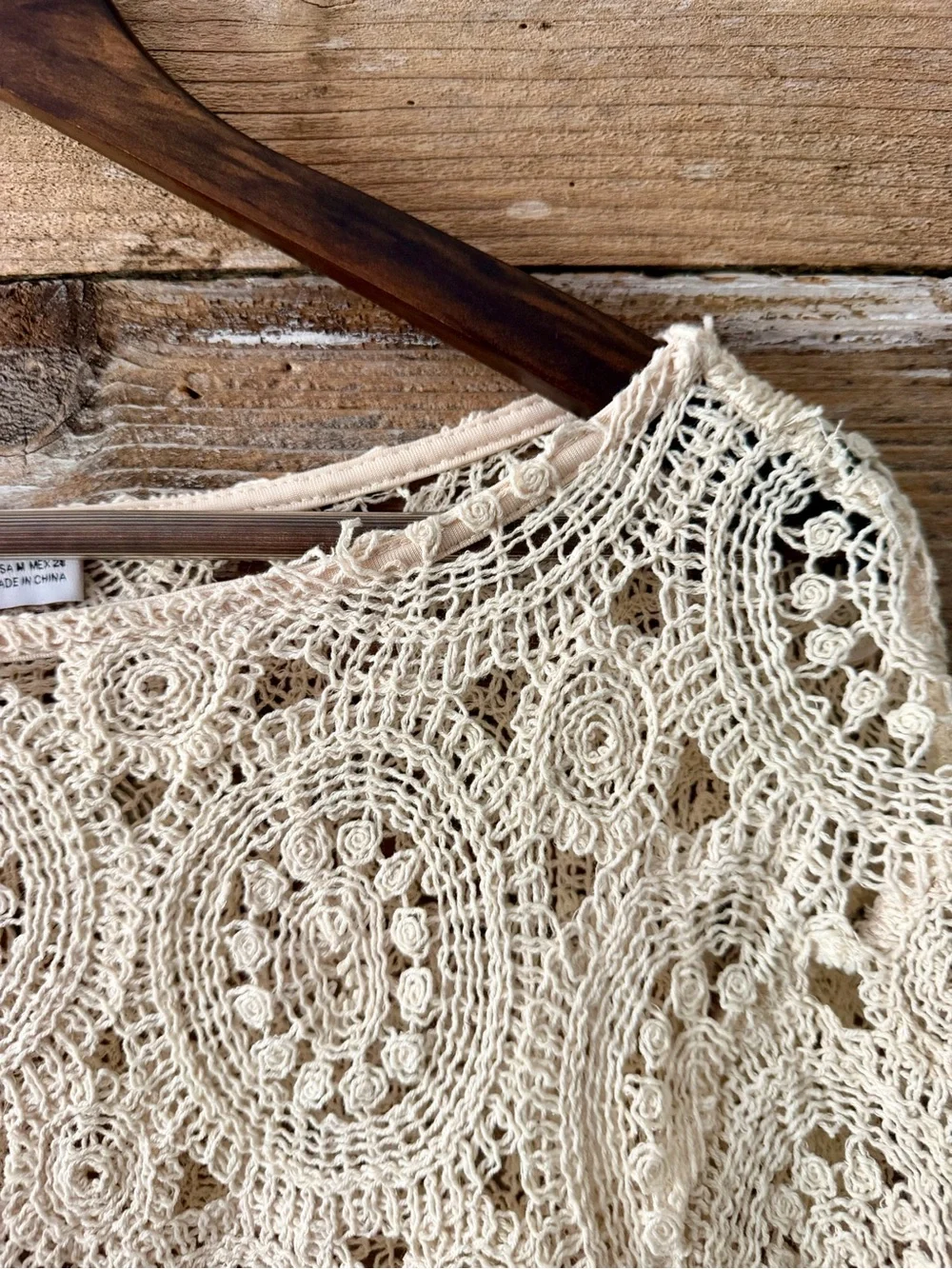 ZARA-Cream Crochet Boho Sweater Top